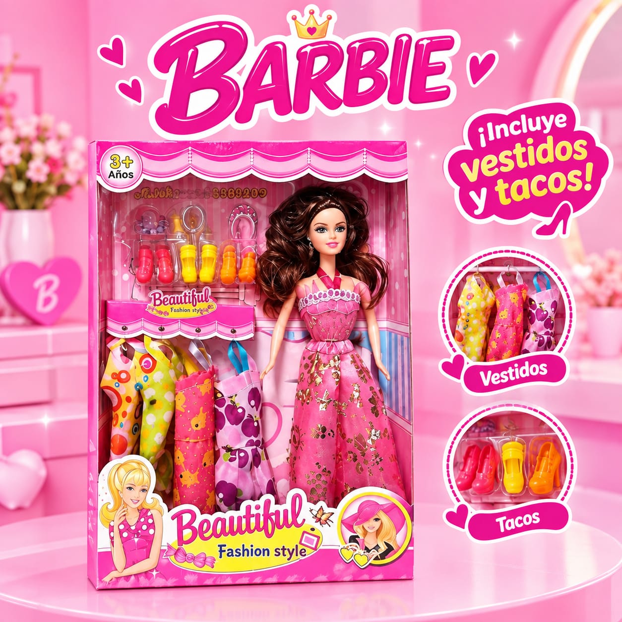 MUÑECA CON VESTIDO Y ACCESORIOS