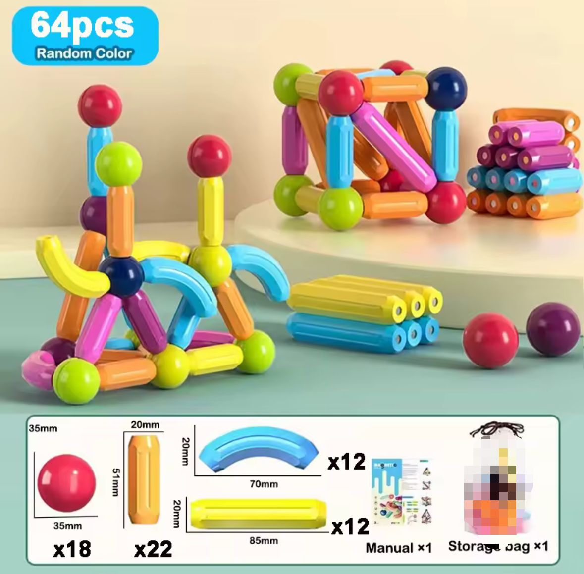 BLOQUES MAGNÉTICOS DE 64 piezas